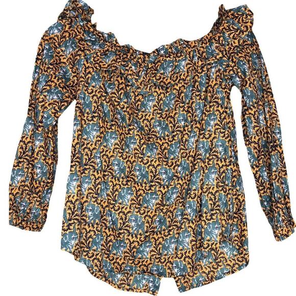 J Crew Elephant Ruffle Off the Shoulder Button Up Ruffled Top - Picture 2 of 5